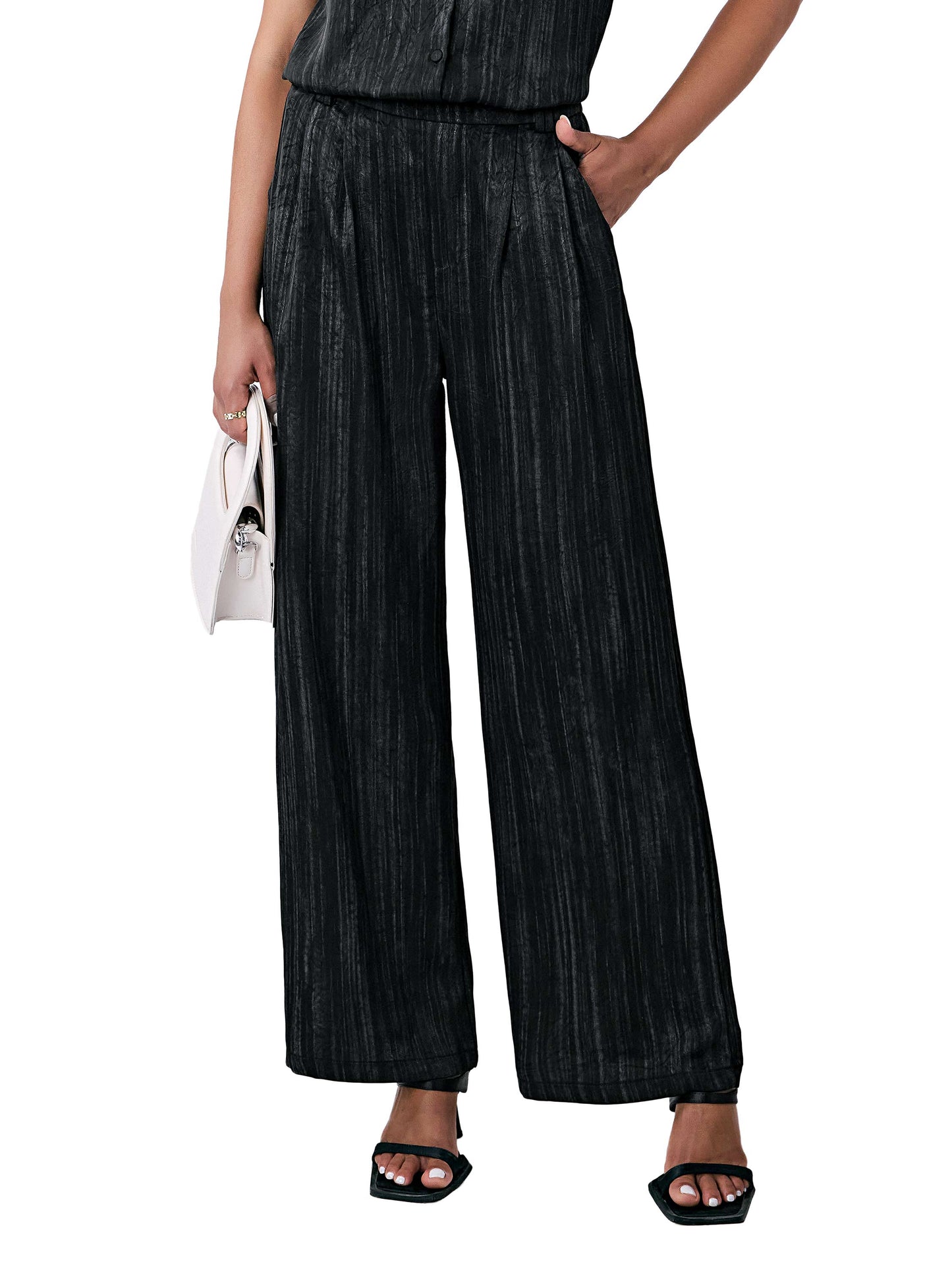 Striped Satin Wide Leg Pants