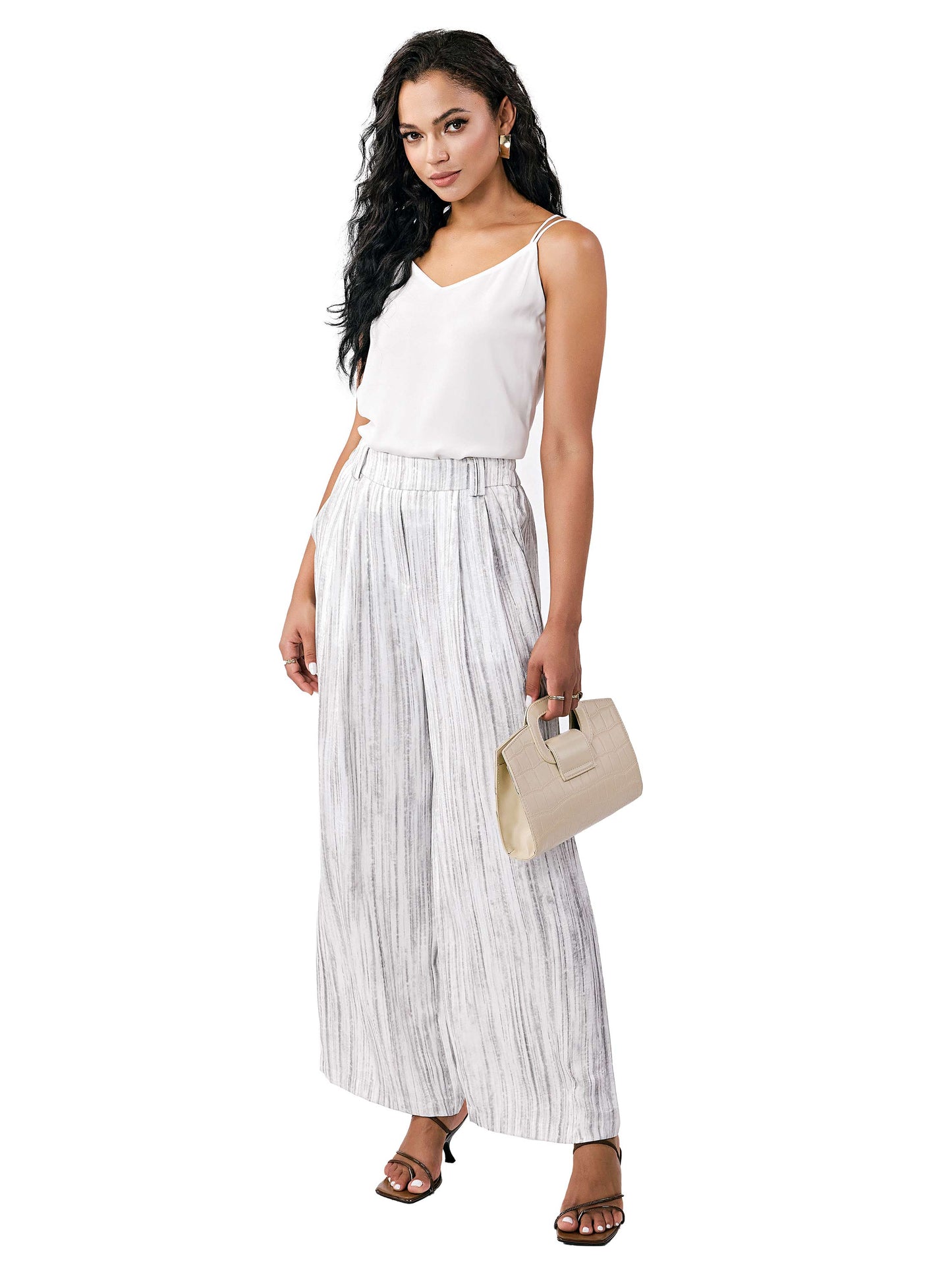 Striped Satin Wide Leg Pants