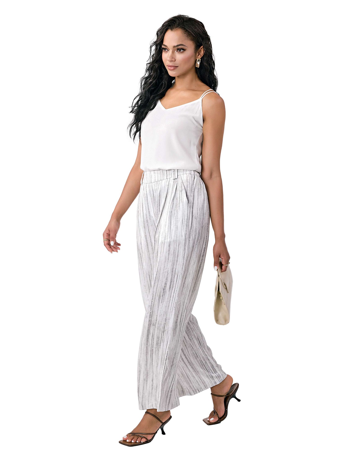 Striped Satin Wide Leg Pants
