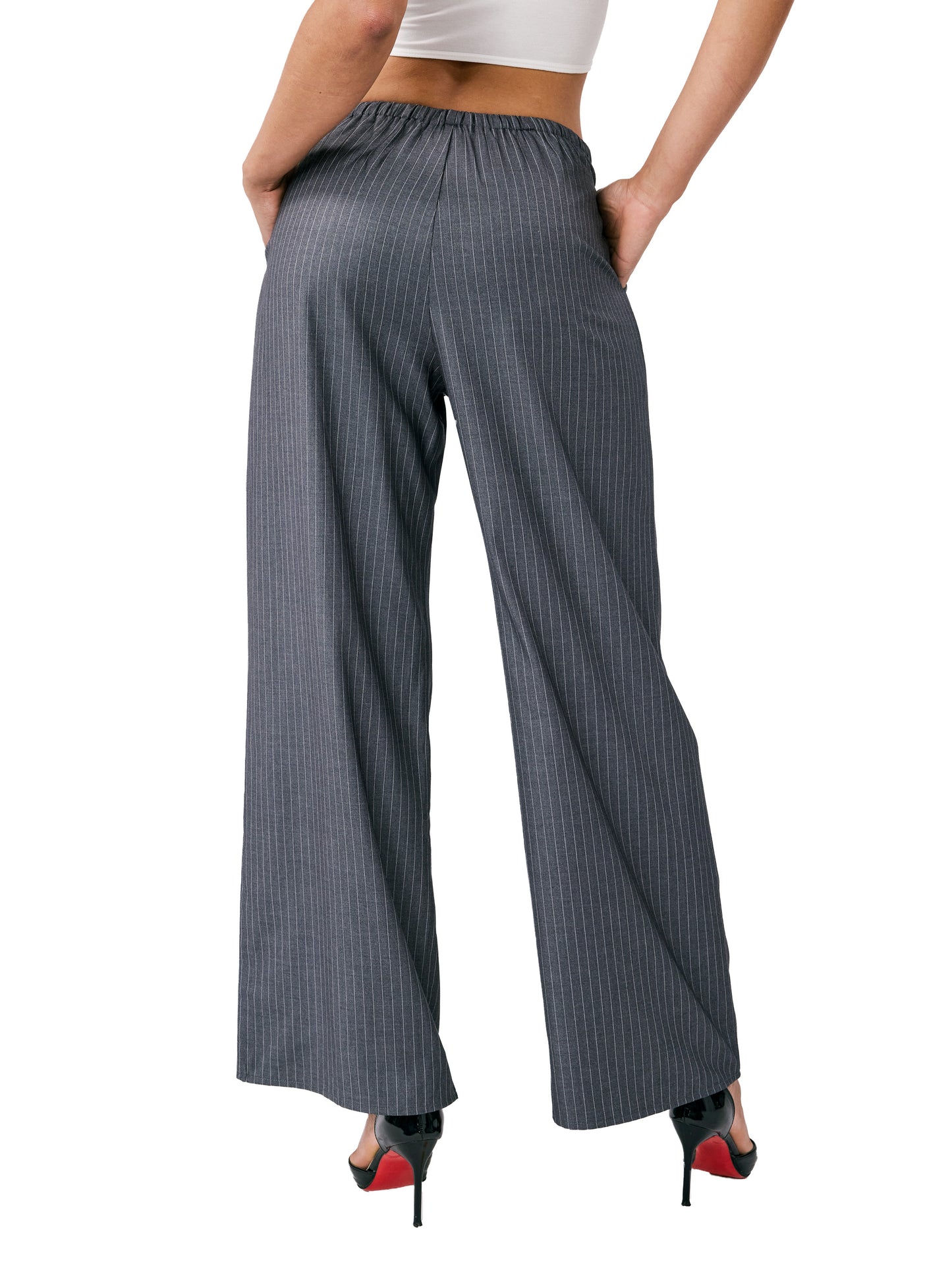 Tailored pull on pants in black stripe