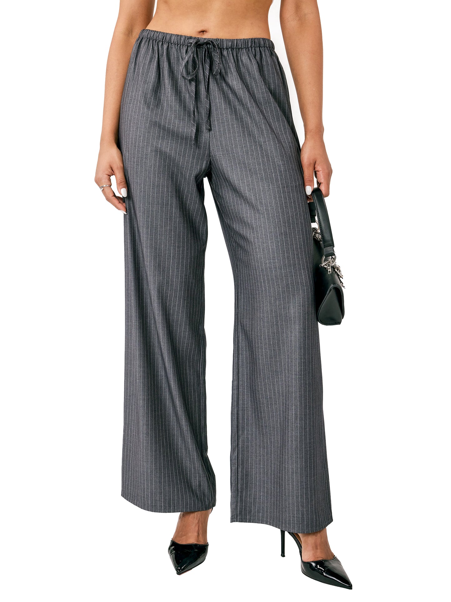 Tailored pull on pants in black stripe