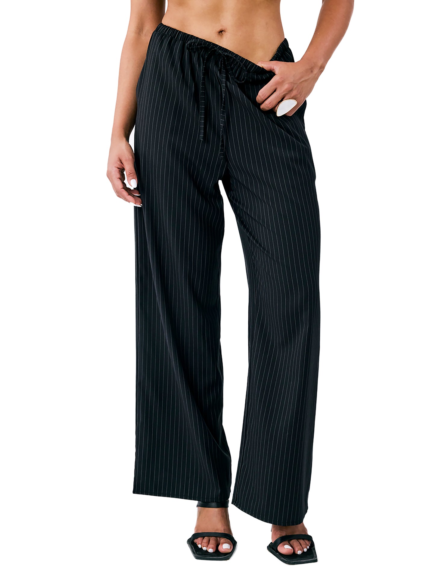 Tailored pull on pants in black stripe