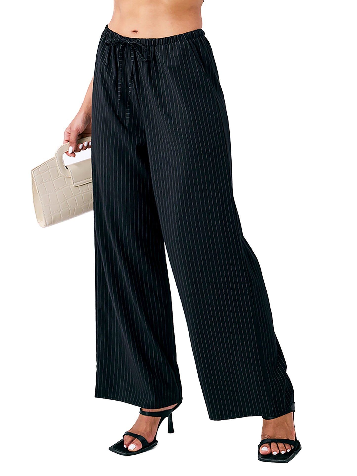 Tailored pull on pants in black stripe